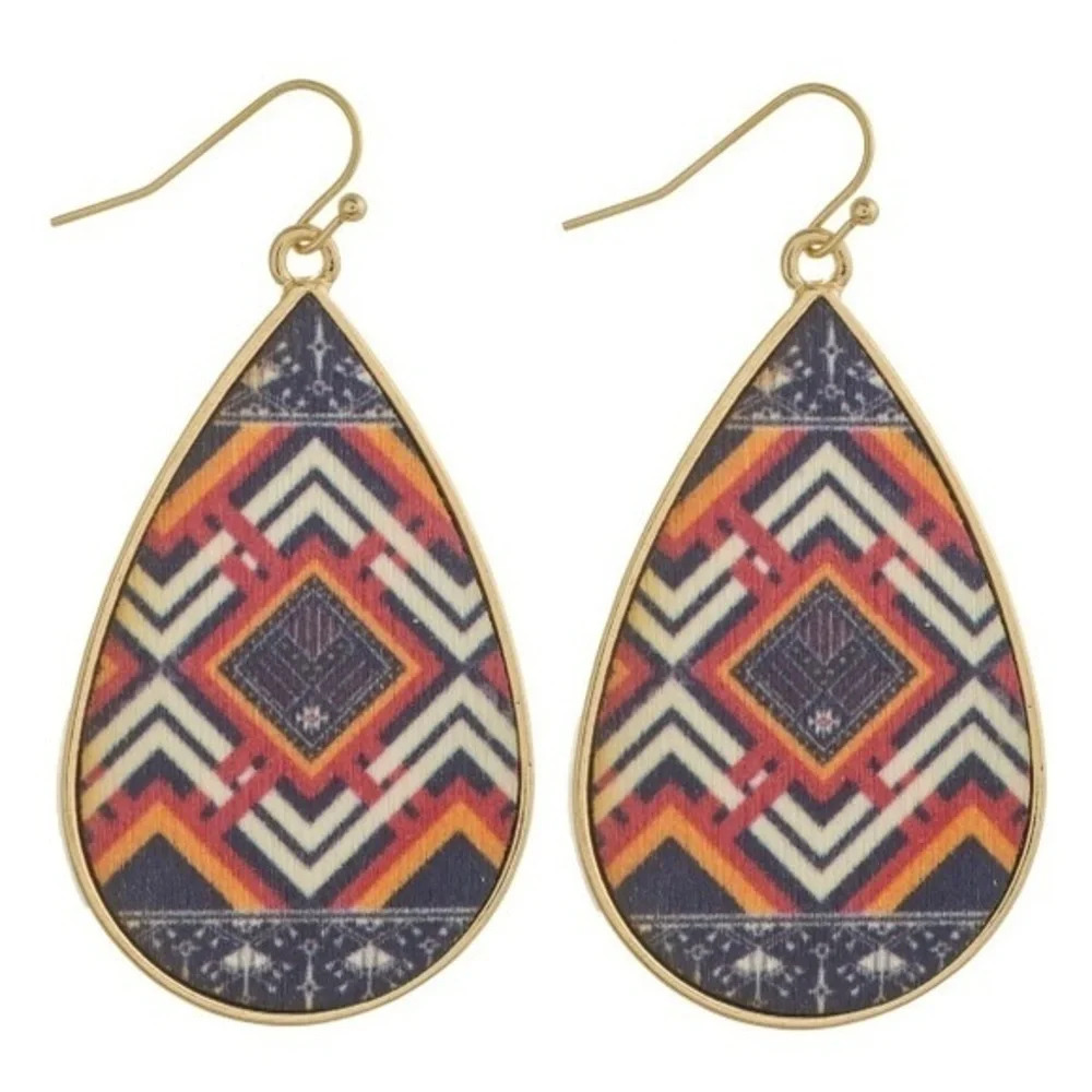 Metal/wood tribal inspired earrings - denim